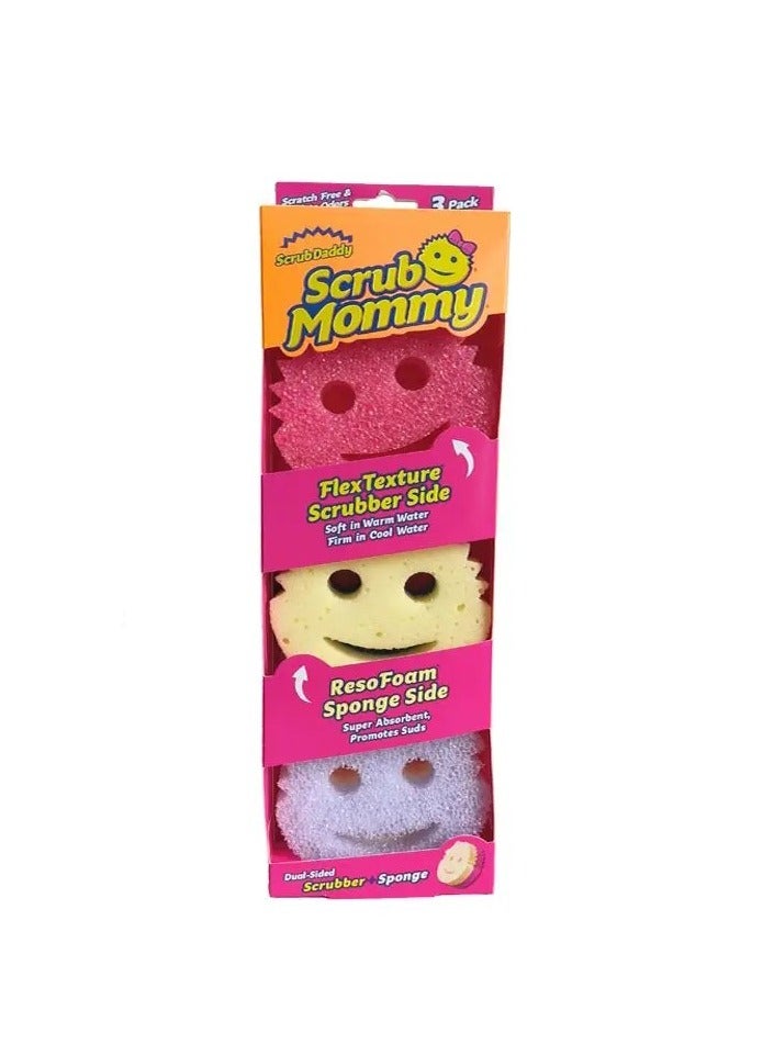 Scrub Daddy Scrub Mommy Sponge Set Scratch Free Sponges for Dishes and Home, Odor Resistant, Soft in Warm Water, Firm in Cold, Deep Cleaning, Dishwasher Safe, Multi-use, Functional, Ergonomic, 3ct - Image 1