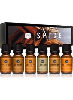 P&J Trading P&J Trading Spice Set of 6 Premium Grade Fragrance Oils - Cinnamon, Harvest Spice, Apple Cider, Coffee Cake, Gingerbread, Pumpkin Pie - 10ml 