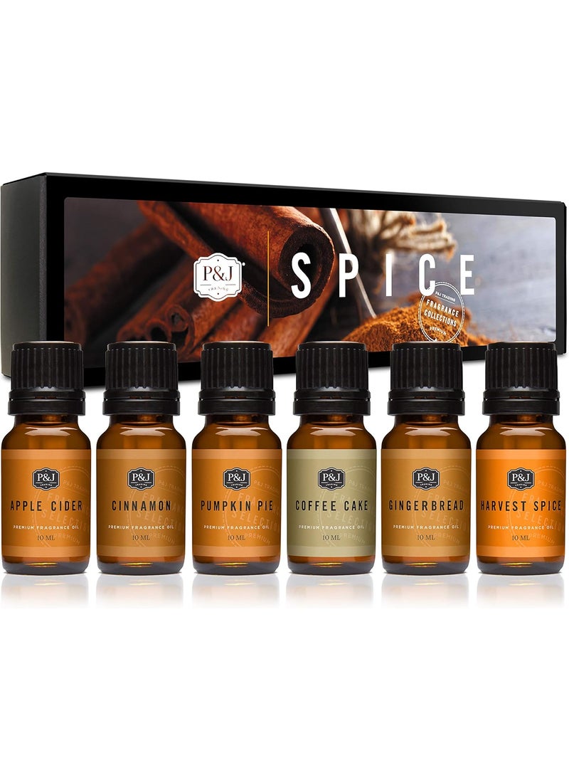P&J Trading P&J Trading Spice Set of 6 Premium Grade Fragrance Oils - Cinnamon, Harvest Spice, Apple Cider, Coffee Cake, Gingerbread, Pumpkin Pie - 10ml 