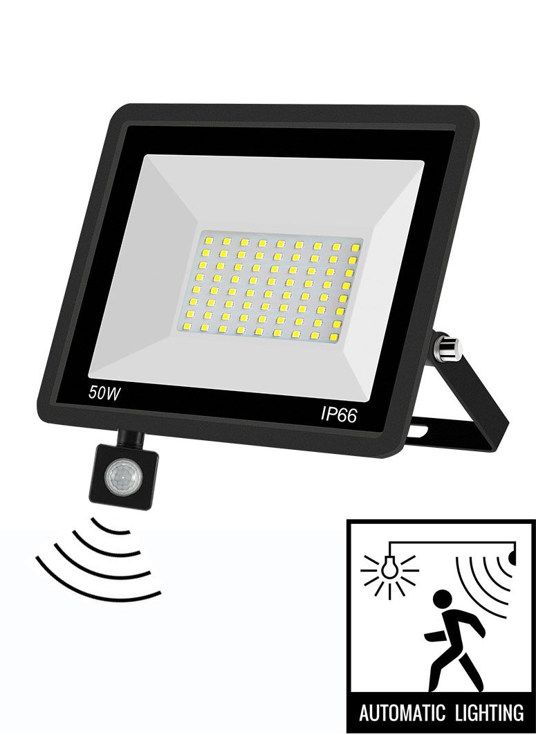Ecoey LED Motion Sensor Floodlight Outdoor Sensitive Security Light Wall Light Floodlight for Parking Lot Courtyard Courtyard Passage Porch Entrance Black 19.5*15*3.2 CM  - Image 1