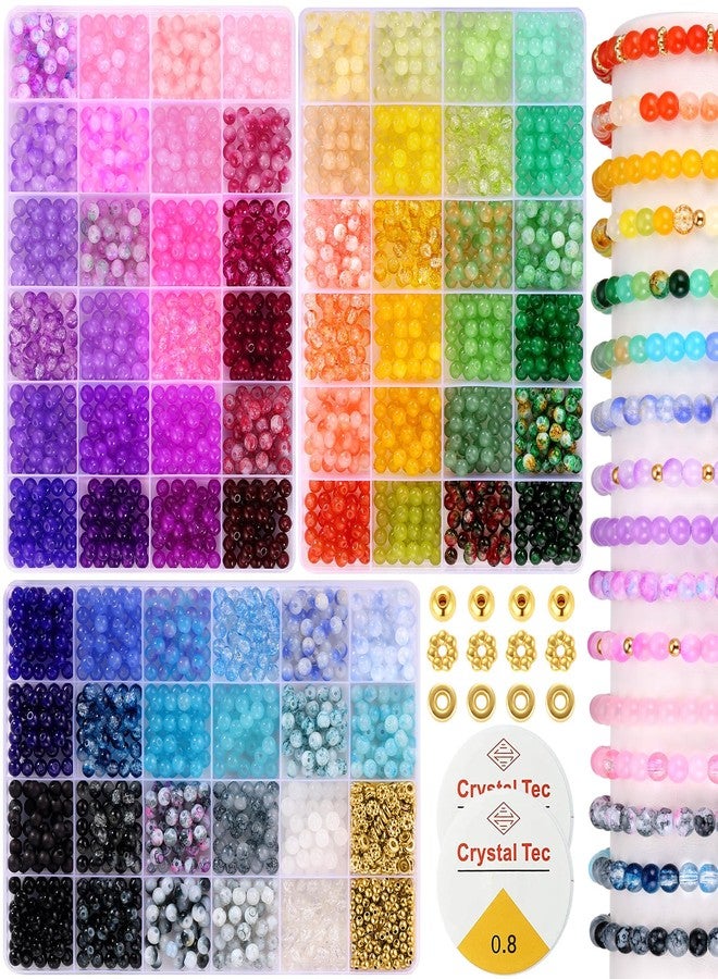 Funtopia 6mm Glass Beads for Bracelets Making, 2700pcs 70 Colors Crackle Glass Beads for Jewellery Making, Funtopia Round Jade Crystal Gemstone Bead for DIY Necklace Crafts, Solid and Floral Colors - Image 1