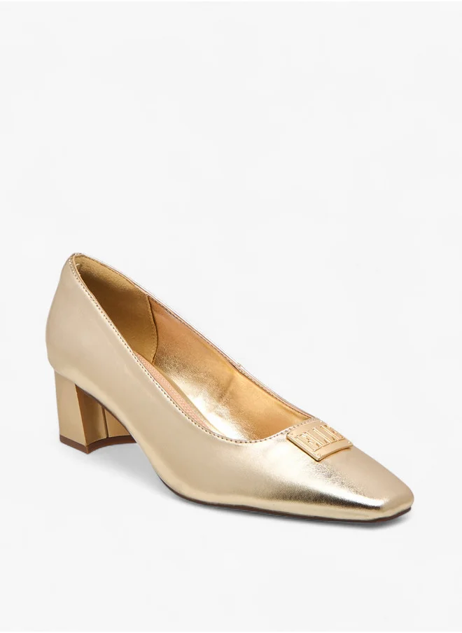 ايل Women's Logo Accent Slip-On Shoes with Block Heels - J00391-011