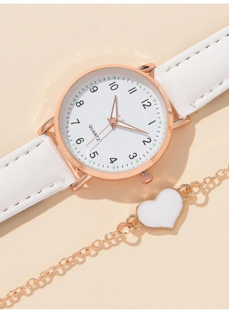 QUARTZ Women's Luminous Digital Quartz Watch & Bracelet Set - Fashion Leather Strap Wristwatch - Image 3