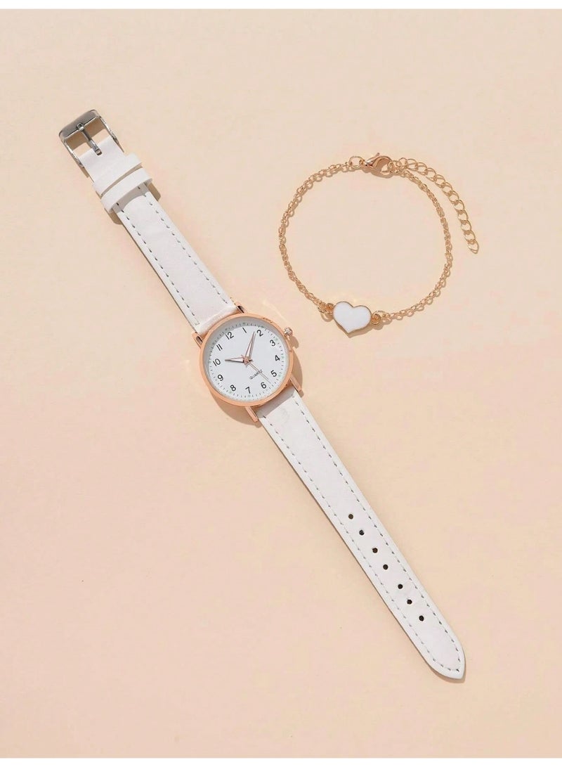 QUARTZ Women's Luminous Digital Quartz Watch & Bracelet Set - Fashion Leather Strap Wristwatch - Image 2