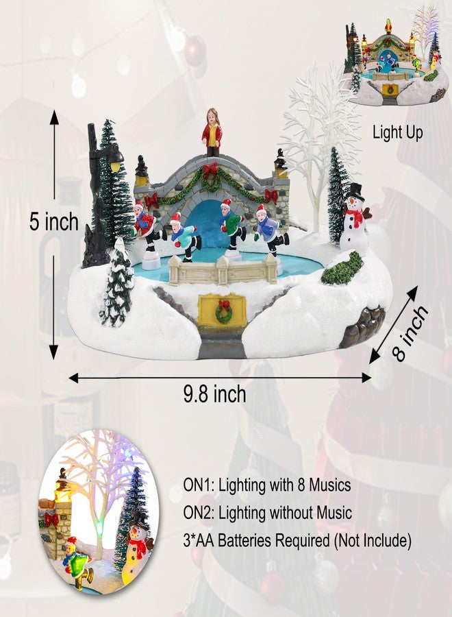 Vigdur Christmas Snow Village - Animated Christmas Village Skating Pond with Colorful Lights & 8 Xmas Music, Rotating Skier, USB Powered Xmas Villages Houses Collectible for Holiday Home Décor - Image 4