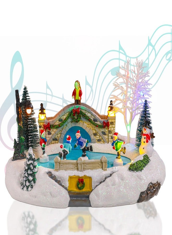 Vigdur Christmas Snow Village - Animated Christmas Village Skating Pond with Colorful Lights & 8 Xmas Music, Rotating Skier, USB Powered Xmas Villages Houses Collectible for Holiday Home Décor - Image 1