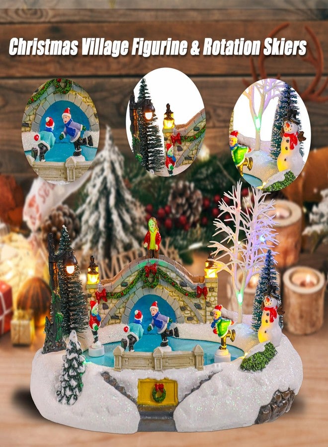 Vigdur Christmas Snow Village - Animated Christmas Village Skating Pond with Colorful Lights & 8 Xmas Music, Rotating Skier, USB Powered Xmas Villages Houses Collectible for Holiday Home Décor - Image 3