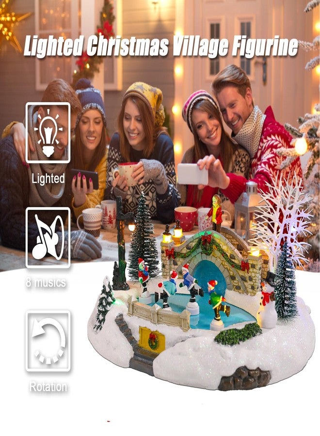 Vigdur Christmas Snow Village - Animated Christmas Village Skating Pond with Colorful Lights & 8 Xmas Music, Rotating Skier, USB Powered Xmas Villages Houses Collectible for Holiday Home Décor - Image 2