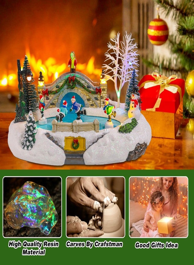 Vigdur Christmas Snow Village - Animated Christmas Village Skating Pond with Colorful Lights & 8 Xmas Music, Rotating Skier, USB Powered Xmas Villages Houses Collectible for Holiday Home Décor - Image 5