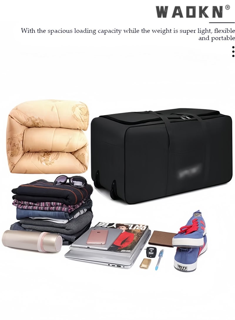 دبليو أيه أو كي أن قابل للطي المتداول Duffel حقيبة مع 2 عجلات هادئة ، فائقة خفيفة الوزن السفر Duffel حقيبة مع سميكة سعة كبيرة ، ماء أكسفورد دائمة حقيبة أمتعة السفر ، قوية قابلة للطي حمل على حقيبة الأمتعة للسفر التخييم الرياضة المتحركة الطالب ، (black42 * 40 * 6 سم) - Image 3