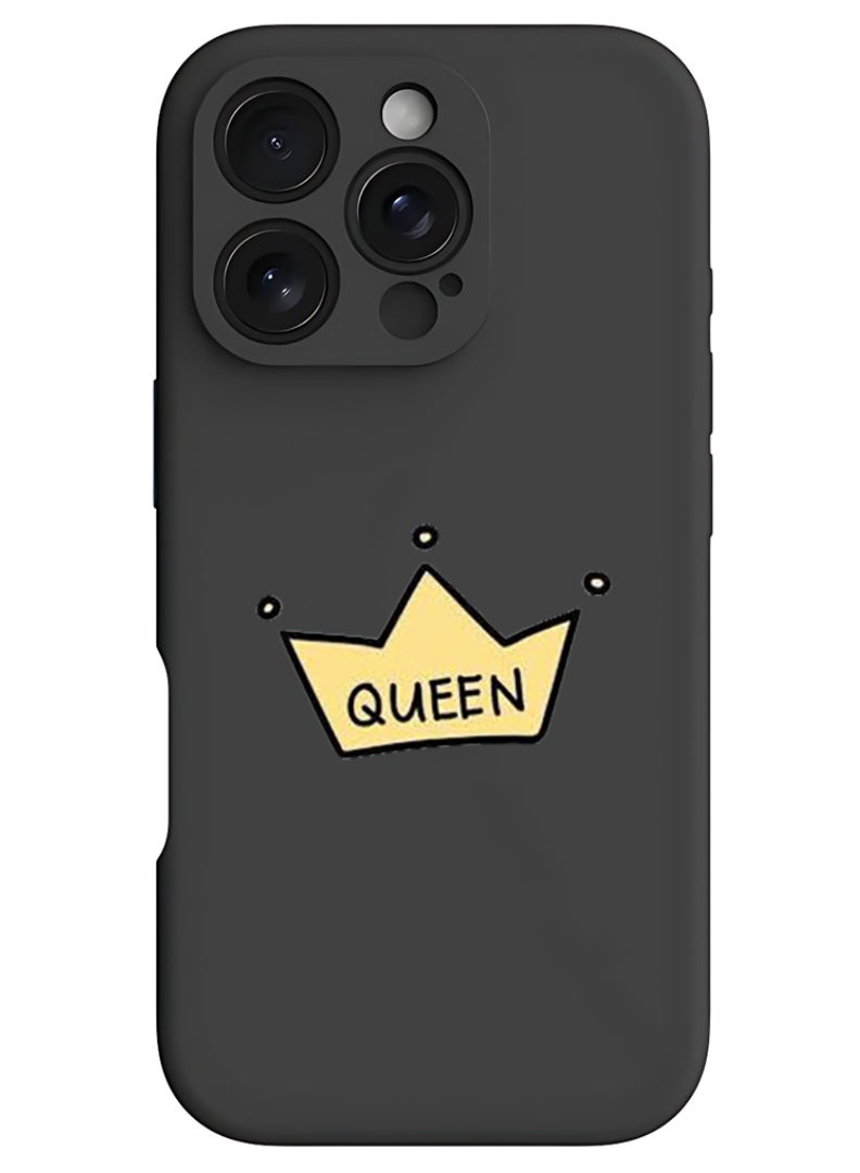Theodor iPhone 16 Pro Max Black Protective Slim Fit Case Liquid Silicone Cover with Full Body Protection Anti-Scratch Shockproof Case For iPhone - Queen crown - Image 1