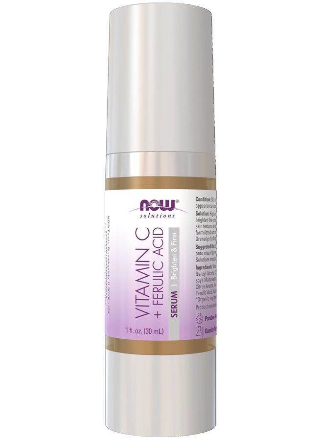 now Solutions, Vitamin C Serum Plus Ferulic Acid, Skin Brightening and Tightening, Highly Concentrated, 1-Ounce - Image 1