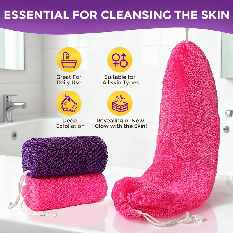 Glochin 2 Pieces African Net Sponge Authentic, Durable Back Scrubber Washcloth for Shower, Exfoliating Net Sponge for All Skin, Bathing Accessories for Women (2 Pack (Pink and Purple)) - Image 5