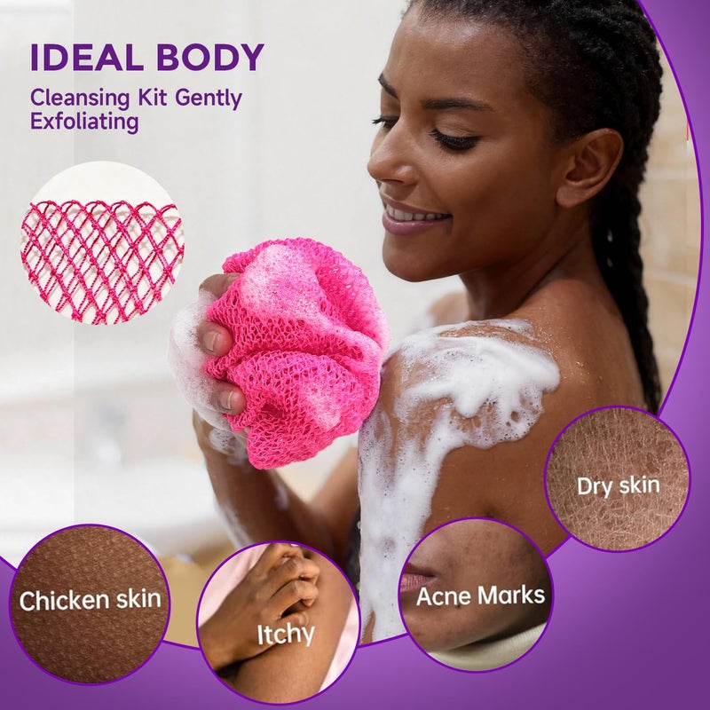 Glochin 2 Pieces African Net Sponge Authentic, Durable Back Scrubber Washcloth for Shower, Exfoliating Net Sponge for All Skin, Bathing Accessories for Women (2 Pack (Pink and Purple)) - Image 3