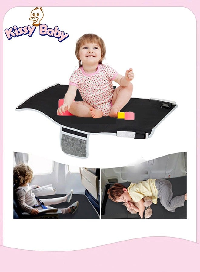 Kissy Baby Toddler Airplane Bed, Kids Airplane Seat Extender Travel, Kids Airplane Travel Essentials, Must Have for Toddlers, Portable Plane Bed for Flights (Black) - Image 1