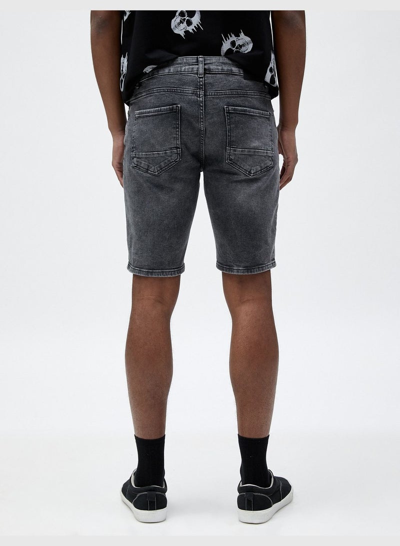 KOTON Bermuda Denim Shorts Buttoned Pocket Detailed Cotton  - Image 4