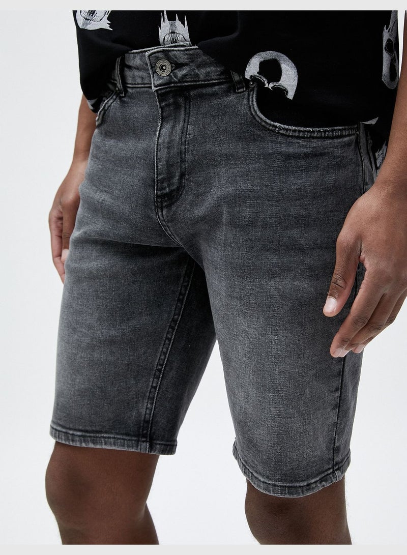 KOTON Bermuda Denim Shorts Buttoned Pocket Detailed Cotton  - Image 5