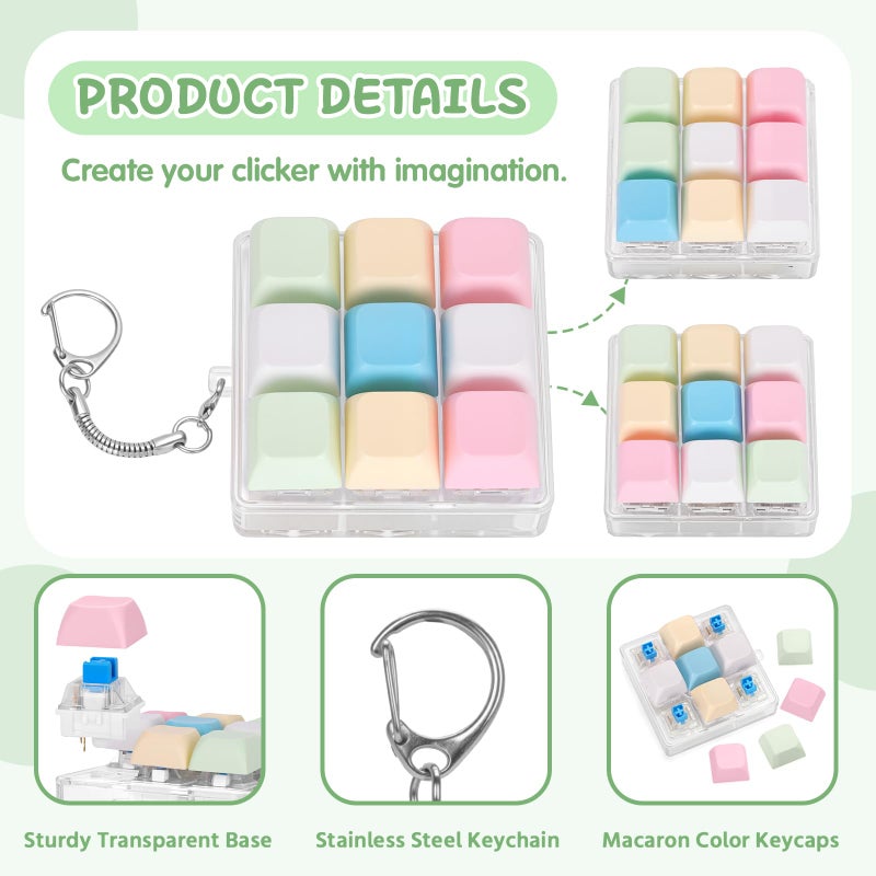 Netholid Colorful Keyboard Fidget Toys for Adults Mechanical Button Keyboard Clicker Keychain for Work Stress Relief Anxiety (9IN1-Style C) - Image 3