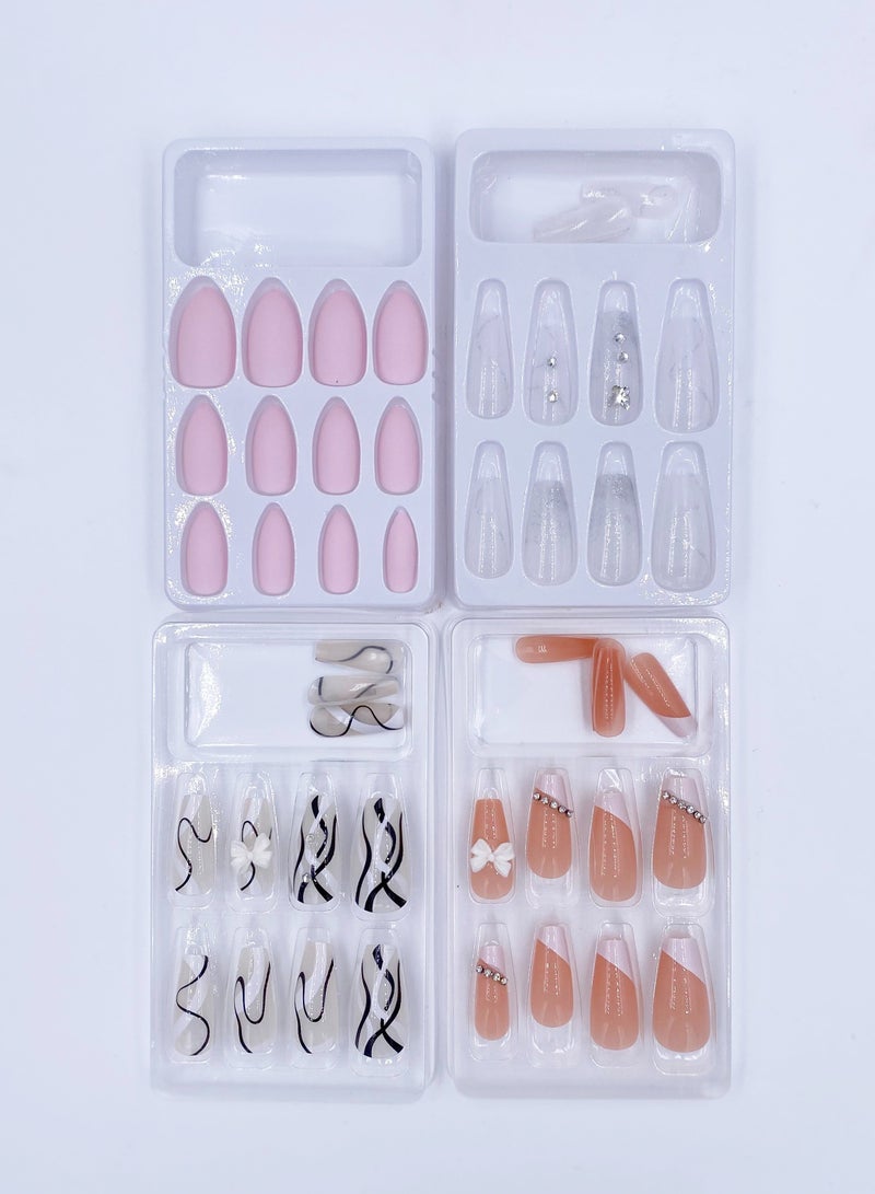 ١٠ حزم من الأظافر الملصقة الجميلة والقابلة للارتداء بمظهر طبيعي وتصاميم مختلفة مع لاصق للأظافر   You - Image 1