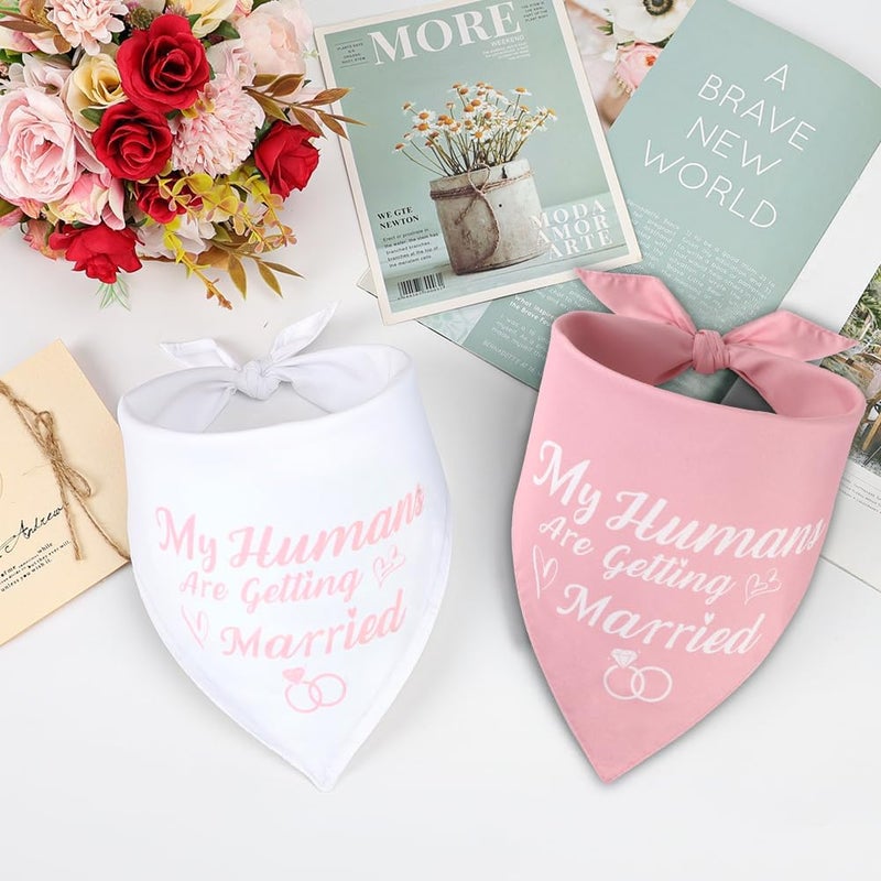 SZEE Bridal Shower Gifts for Bride, 2 Pack My Humans are Getting Married Dog Bandanas, Wedding or Engagement Gift for Couples, Dog Wedding Bandanas, Engagement Party Decorations (Pink & White, L) - Image 5