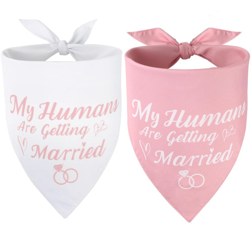 SZEE Bridal Shower Gifts for Bride, 2 Pack My Humans are Getting Married Dog Bandanas, Wedding or Engagement Gift for Couples, Dog Wedding Bandanas, Engagement Party Decorations (Pink & White, L) - Image 1