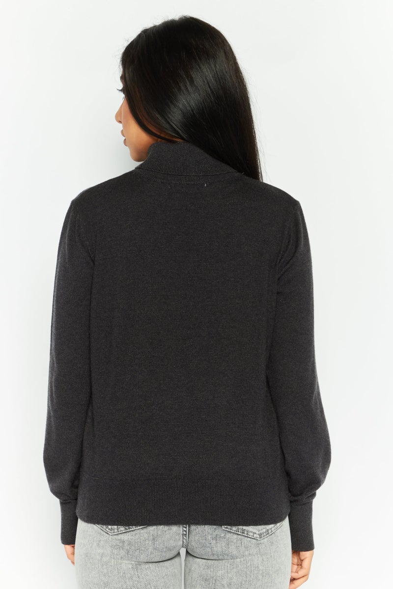 DEX Women Turtle Neck Long Sleeves Knitted Sweater, Black - Image 4