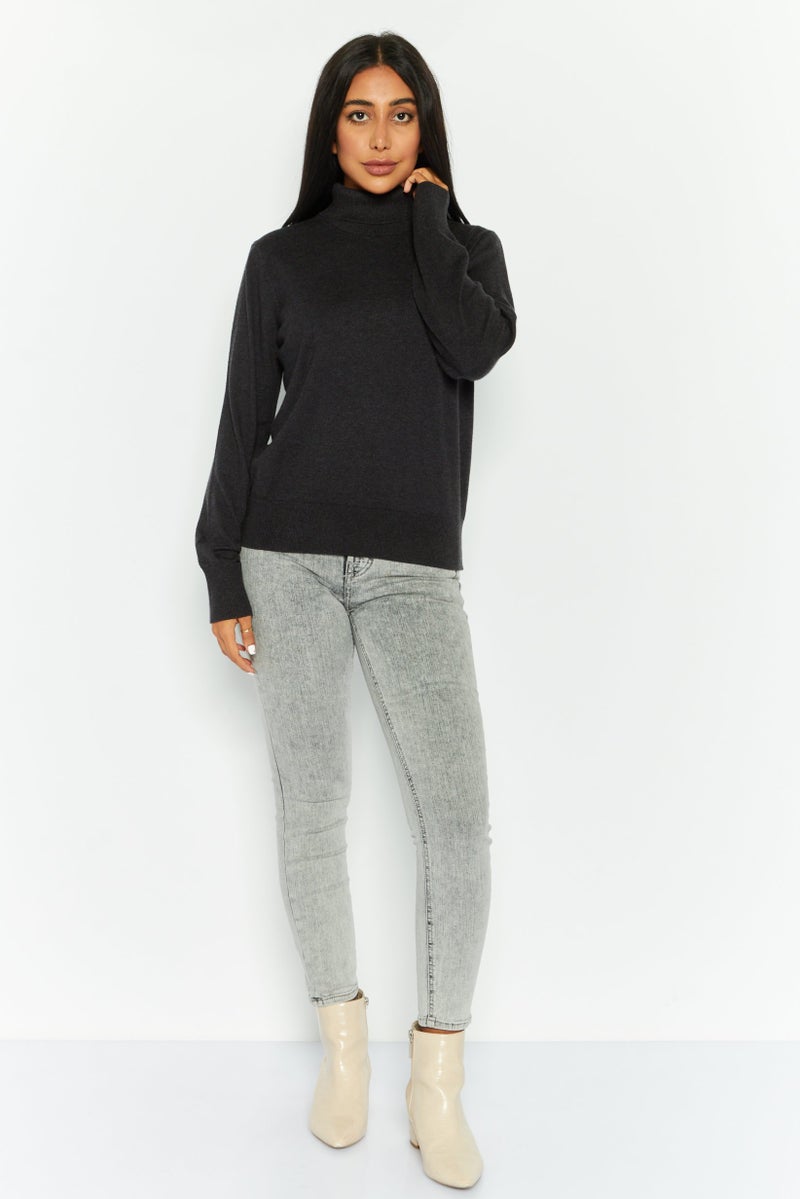 DEX Women Turtle Neck Long Sleeves Knitted Sweater, Black - Image 2