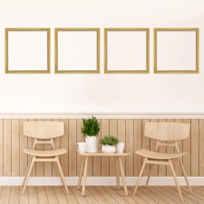 3 SET PEEL AND STICK WALL MOLDING KIT, 24 X 24 INCHES PREMADE ACCENT MOLDING WAINSCOTING PANEL FOR INTERIOR WALL MOULDING DECOR, READY TO ASSEMBLE WAINSCOTING ACCENT PANEL (GOLD COLOR) - Image 2