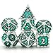 Cusdie 7 Pcs Metal Dice with Metal Box Dagger Design Polyhedral DND Dice Set for Role Playing Game DD Dice Silver Green - Image 2
