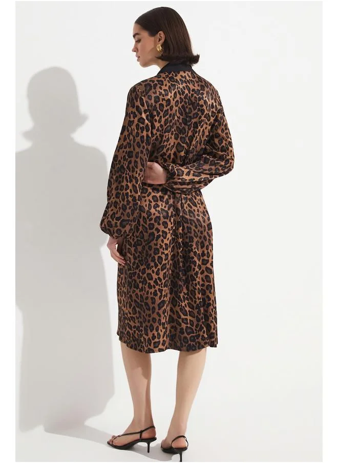 JUNE June Leopard Patterned Dress Brown
