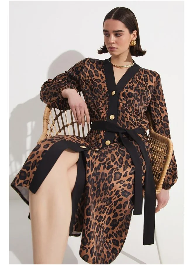 JUNE June Leopard Patterned Dress Brown