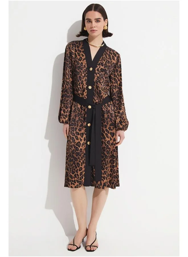 JUNE June Leopard Patterned Dress Brown