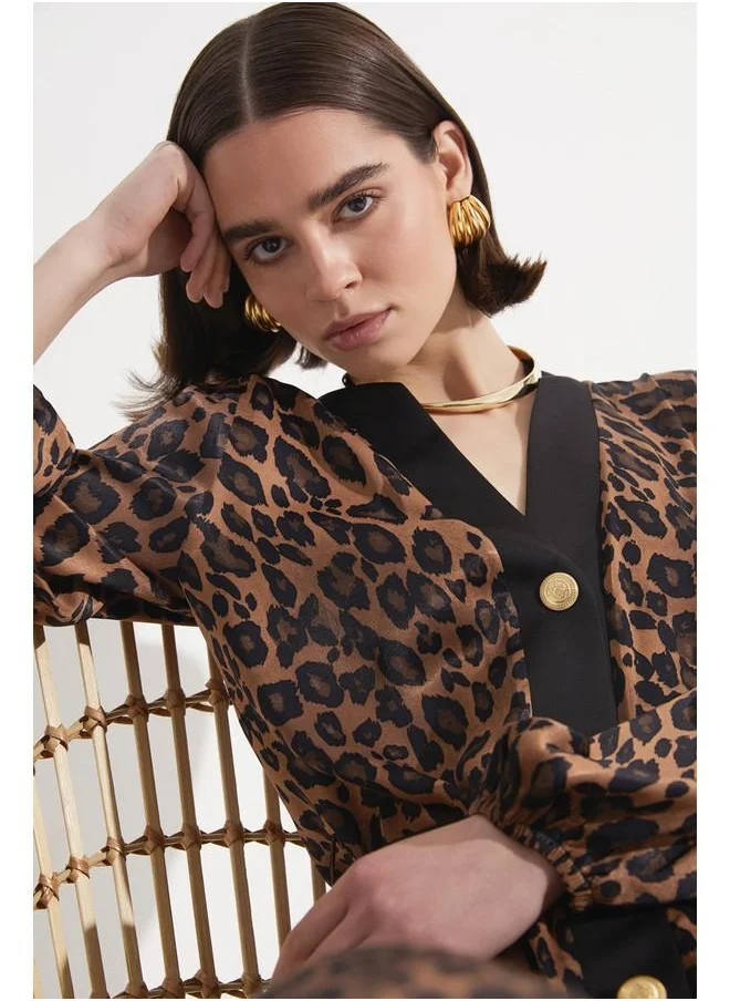 JUNE June Leopard Patterned Dress Brown