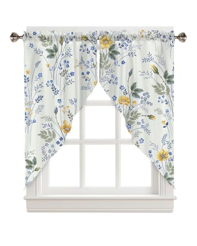 CAPSCEOLL Swag Valances Curtains Floral Leaves Rod Pocket Window Curtains for Kitchen Bathroom Farmhouse Decor 2 Panels 29x36 Inches - Image 1