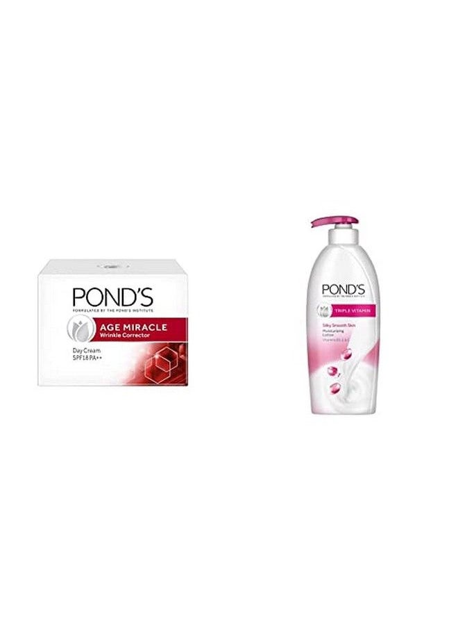 Pond's Age Miracle Wrinkle Corrector Spf 18 Pa++ Day Cream 50 G And Triple Vitamin Moisturising Body Lotion 300Ml  - Image 1