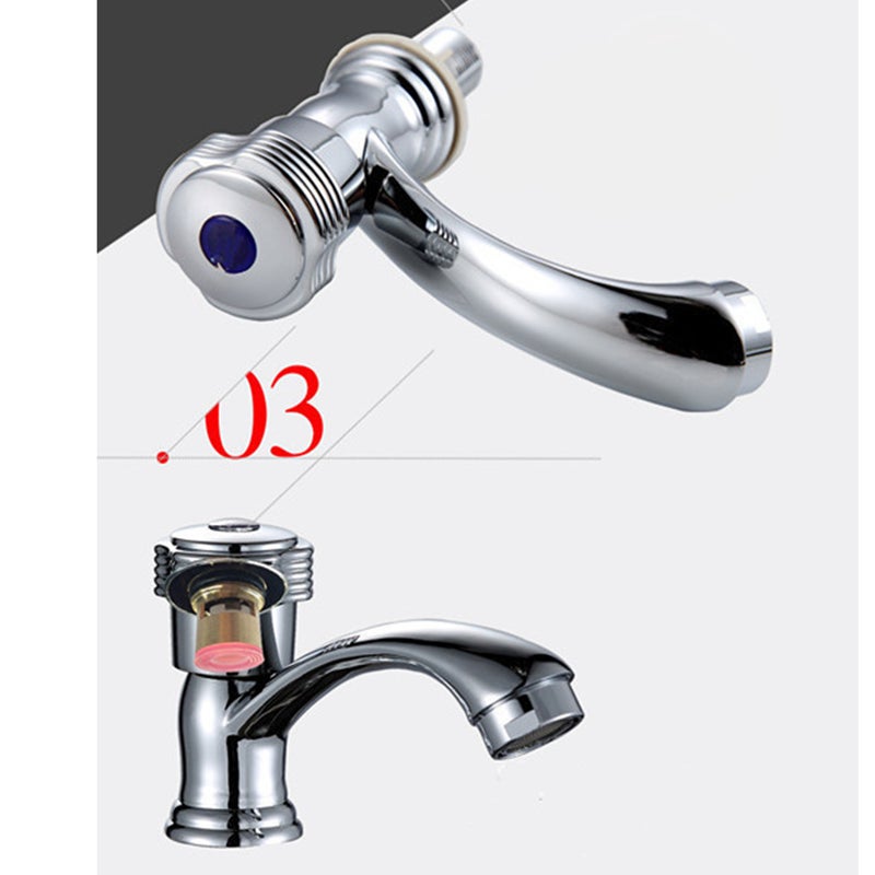 🚽 صنبور حمام من سبيكة الزنك للمغسلة مزود بمقبض واحد للماء البارد مقاوم للتآكل فضي - Image 4