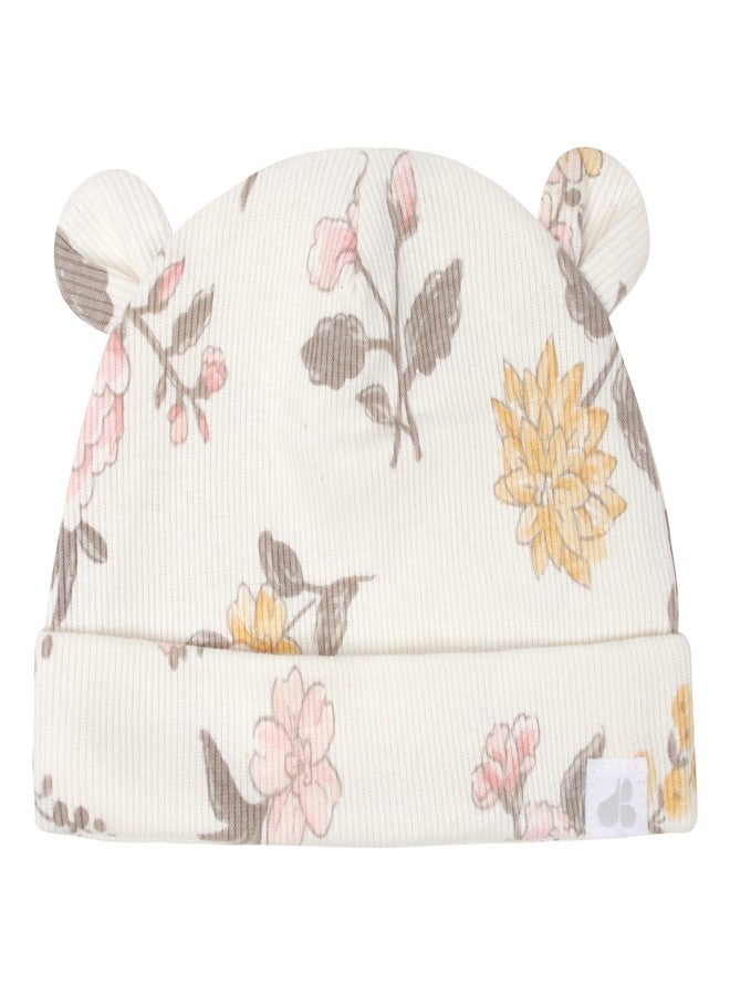 Just Born Unisex Baby 4-Piece Caps & Mittens Set, Dusty Pink and Floral, 0-6 Months - Image 4