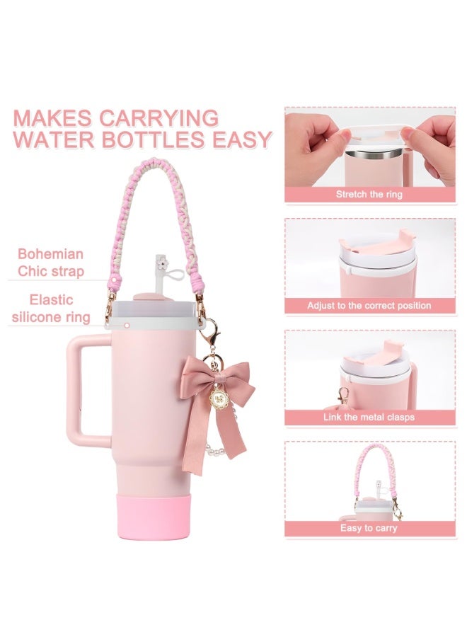 Cup Decoration, Cup Accessories Set 4Pcs for Cup 40oz & 30oz Tumbler, Cup Decoration Including Water Bottle Handle Strap, Silicone Cup Boot, Silicone Straw Cover（Pink）  - Image 2