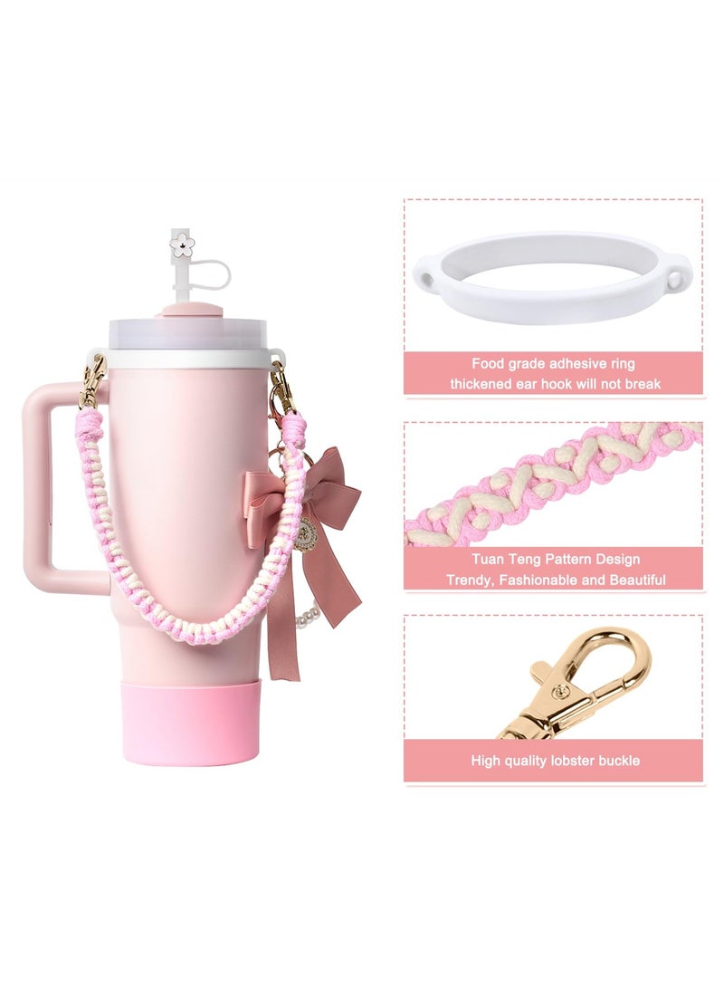 Cup Decoration, Cup Accessories Set 4Pcs for Cup 40oz & 30oz Tumbler, Cup Decoration Including Water Bottle Handle Strap, Silicone Cup Boot, Silicone Straw Cover（Pink）  - Image 3