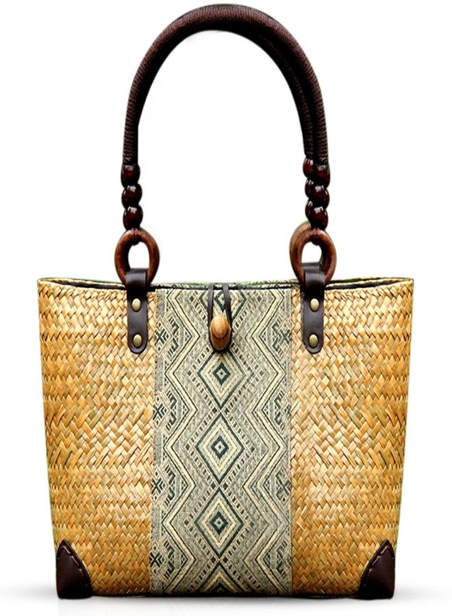 QTKJ Straw Bag for Women, Summer Beach Handmade Rattan Tote Bag, Boho Retro Straw Woven Handbag, Large Beach Vacation Bag (Natural) - Image 1