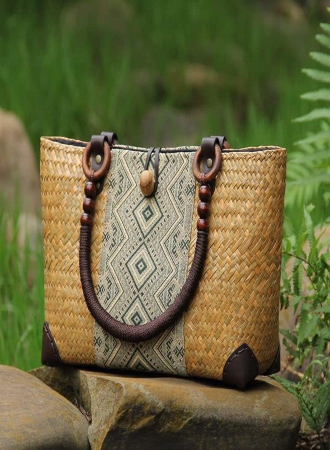 QTKJ Straw Bag for Women, Summer Beach Handmade Rattan Tote Bag, Boho Retro Straw Woven Handbag, Large Beach Vacation Bag (Natural) - Image 4
