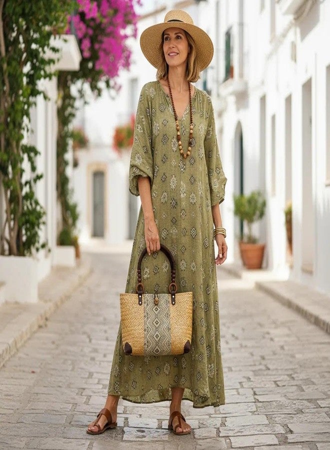 QTKJ Straw Bag for Women, Summer Beach Handmade Rattan Tote Bag, Boho Retro Straw Woven Handbag, Large Beach Vacation Bag (Natural) - Image 5