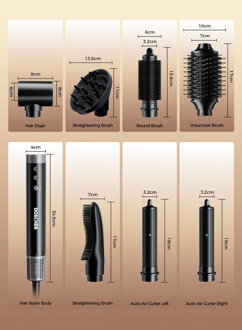 DOSCHER 7-in-1 Hair Dryer & Styler, 1400W High-Speed Hot Air Brush with Comb & Curling Attachments, 110,000 RPM  Motor for Women Hair Types - Image 3