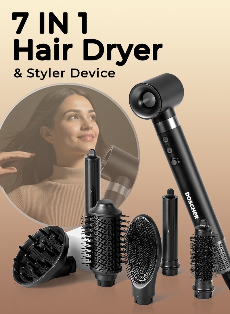 DOSCHER 7-in-1 Hair Dryer & Styler, 1400W High-Speed Hot Air Brush with Comb & Curling Attachments, 110,000 RPM  Motor for Women Hair Types - Image 4