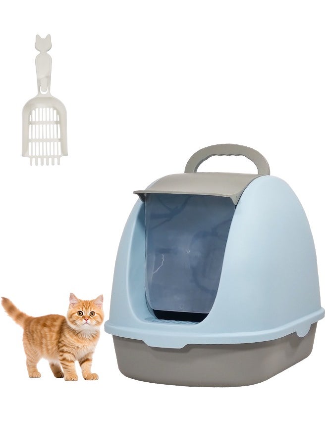 MAJIBAO Cat toilet, Portable cat litter box with plastic scoop, Fully enclosed, Easy clean, Suitable for indoor & outdoor, odor control, Front flip cover entrance (Blue) 38 cm Long  - Image 1
