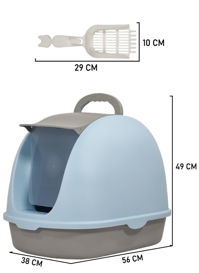 MAJIBAO Cat toilet, Portable cat litter box with plastic scoop, Fully enclosed, Easy clean, Suitable for indoor & outdoor, odor control, Front flip cover entrance (Blue) 38 cm Long  - Image 2