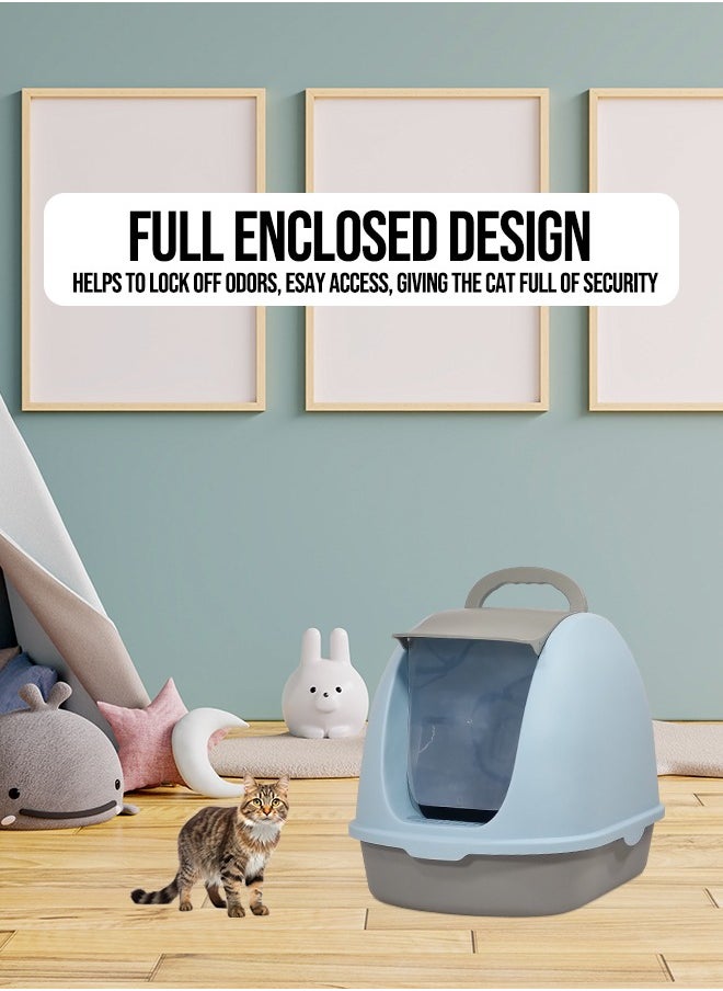 MAJIBAO Cat toilet, Portable cat litter box with plastic scoop, Fully enclosed, Easy clean, Suitable for indoor & outdoor, odor control, Front flip cover entrance (Blue) 38 cm Long  - Image 4