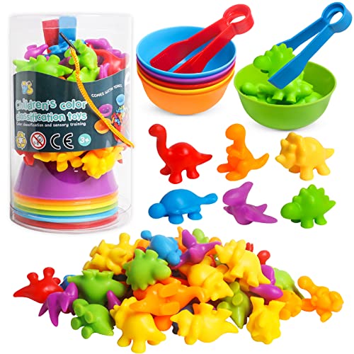 JOCHA Color Sorting and Counting Dinosaurs Toys for Toddlers 3 5 4 Years Old Preschool Matching Learning Educational Game Montessori Sensory Math Classification Activities Toys for Kids Boys Girls - Image 1