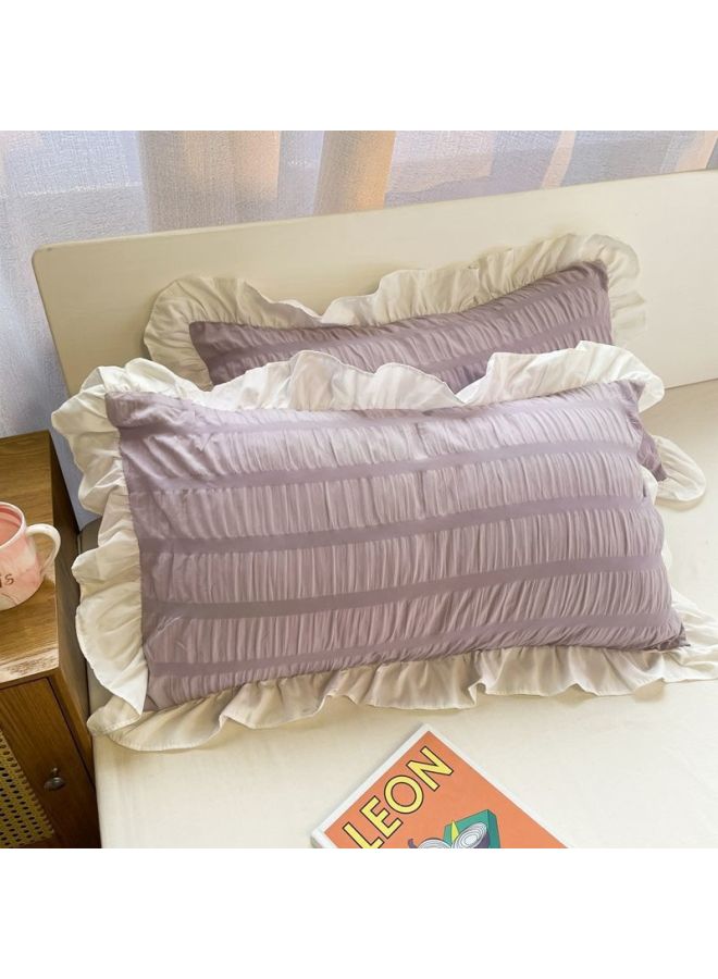 Pillowcase Ins Girl's Heart Princess Style Small Fresh Cute Solid Color Single Korean Style Lace Dormitory Students-Color:Elegance Purple: Single Pillowcase ( 48cm X 74cm )✓-Specifications:48cmX74cm✓ - Image 1
