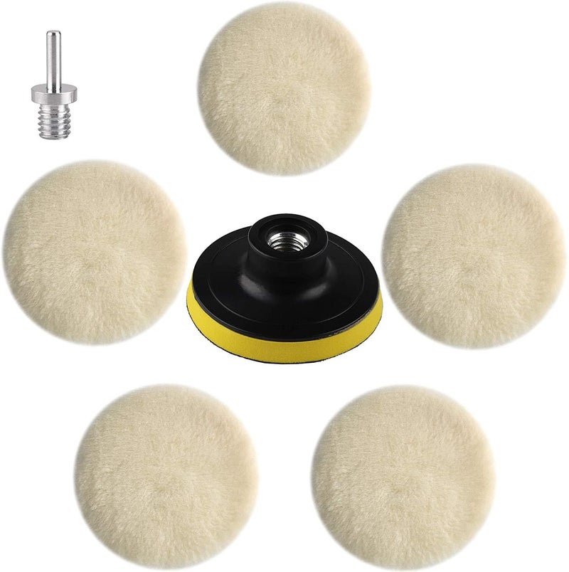 IPELY 7 Pcs 3 Inch Wool Polisher Buffing Wheel Small Buffing Pads for Drill Buffer Attachment with M10 Drill Adapter - Image 1